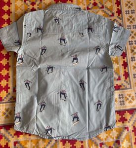 Cute Boy's Skateboard Print Shirt &amp; Denim Shorts O