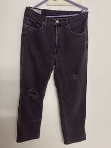 Black Distressed Straight Leg Jeans
