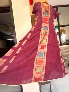 Ethnic Maroon Gown with Block Print
