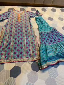 Blue sharara set with floral print
