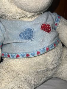 Cute Cream Teddy Bear with Blue Shirt