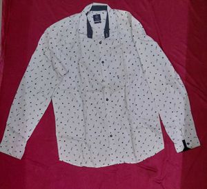Men's White Printed Full Sleeve Shirt