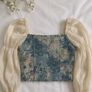 Chic Floral Corset Top with Puff Sleeves