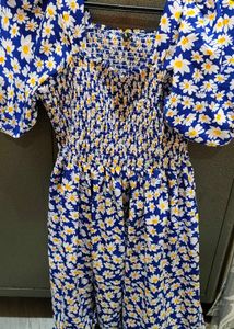 Blue Floral Smocked Dress