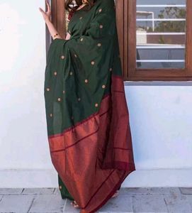Elegant Green Saree with Red Border