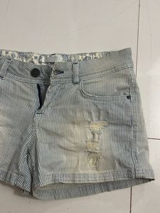 Striped Denim Shorts