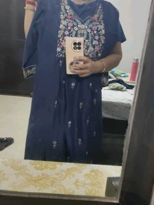 Embroidered Navy Blue Kurta