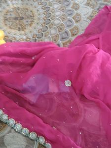 Stunning Pink Embroidered  handwork Saree