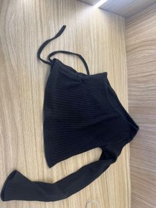 Black Ribbed Halter Neck Top