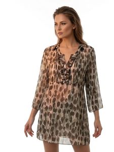Chic Leopard Print Ruffled Tunic Top