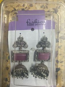 Elegant Pink Stone Jhumka Earrings