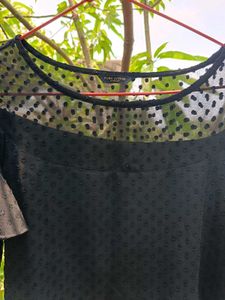 Black Sheer Polka Dot Top