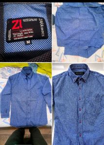 Zara Basics Men's Blue Patterned Shirt