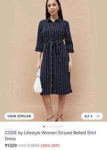 Navy blue Striped  Shirt Dress