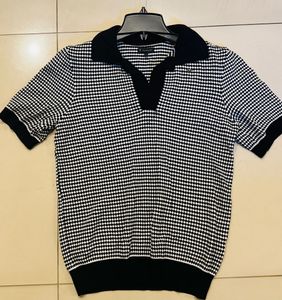Chic Black & White Gingham Polo Top