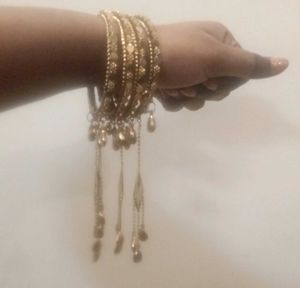 Golden Dangling Bangle Set