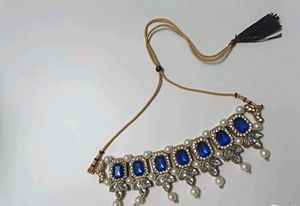 Stunning Blue Gemstone &amp; Pearl Choker Set