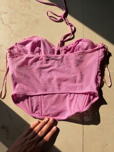 ZARA Pink Mesh Corset Top