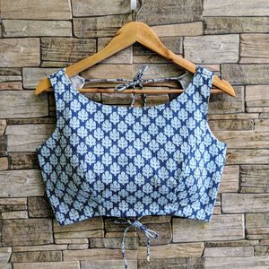Blue Floral Print Sleeveless Blouse