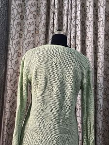 Light Green Knit V-Neck Sweater
