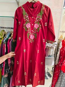 Embroidered Red Kurta
