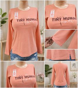 Peach "Tiny Human" Graphic Long Sleeve Top