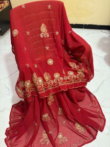 Exquisite Red Embroidered Saree
