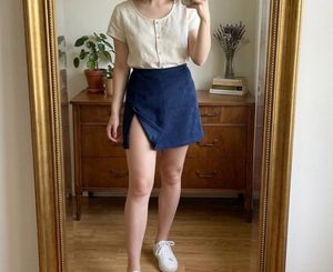 Navy Blue Slit Mini Skirt
