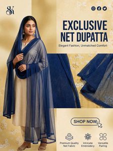 Navy Blue Net Dupatta