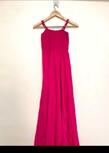 Chic Pink Smocked Midi Dress