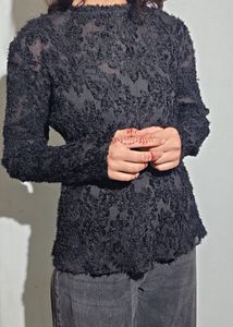 Black Textured Sheer Top