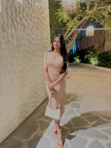 Elegant Nude Colour Midi Dress