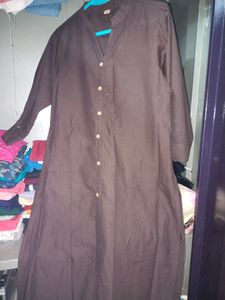 Plain Dark Brown Kurti , Quarter Sleeves