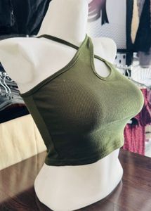 Olive Green Cross Halter Top