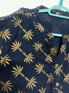 Navy Blue Kurta with Gold Print