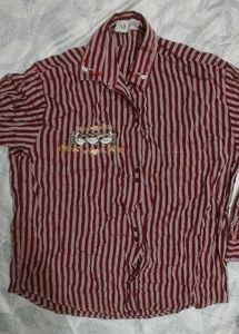 Striped Button-Up Shirt with Embroidery❣️