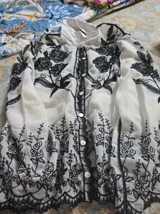 Elegant White & Black Embroidered shirt
