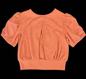 Orange Textured Puff Sleeve Backless Top
