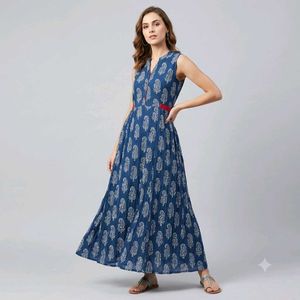 Blue Printed Sleeveless kurta