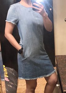 Classic Denim Frayed Hem Dress