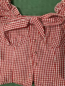 Gingham Print Sweetheart Neck Crop Top