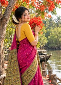 Beautiful Magenta Printed Saree