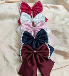 Set of 2 Pearl Trimmed Satin Hair Bows