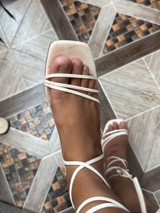 White Strappy Lace-Up Heels
