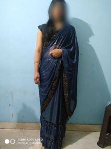 Elegant Blue Ruffled Saree with black blouse