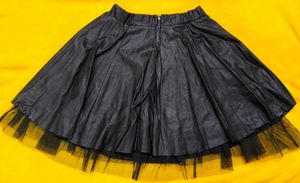 Black Faux Leather Tulle Skirt