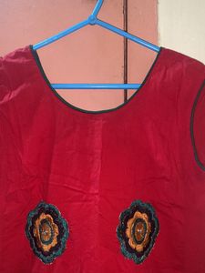 Red Coloured Embroidered Top