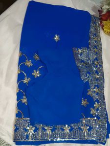 Royal Blue Embroidered Saree with blouse