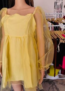 Cute Yellow Puff Sleeve Mini Dress