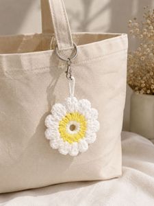 Crocheted Daisy Flower Keychain
